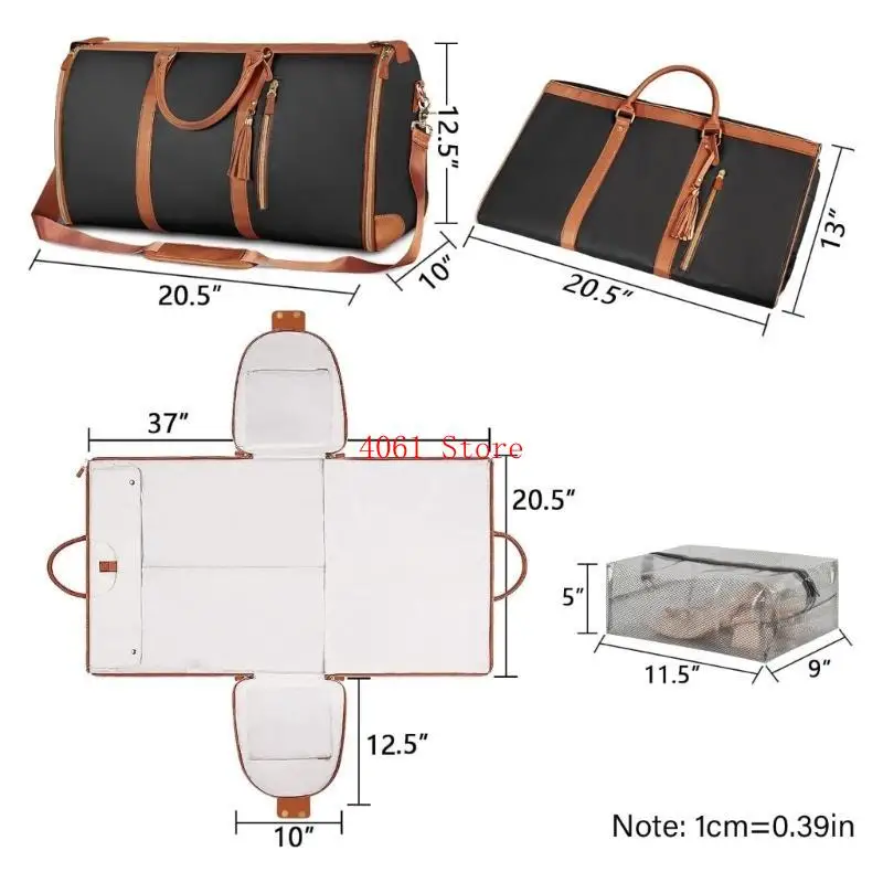 Carry On Garment Bag for Travel Convertible Travel Bag with Shoulder Strap Foldable PU Leather Hanging Suitcase Suit Bag