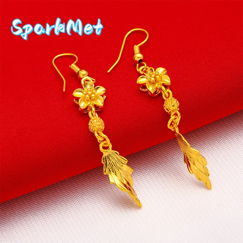 

Christmas 24K Bauhinia Leaf Real Gold Earrings, High Quality 999 Pure Gold Earrings AU999 Luxury Quality Jewelry Gold Earrings f