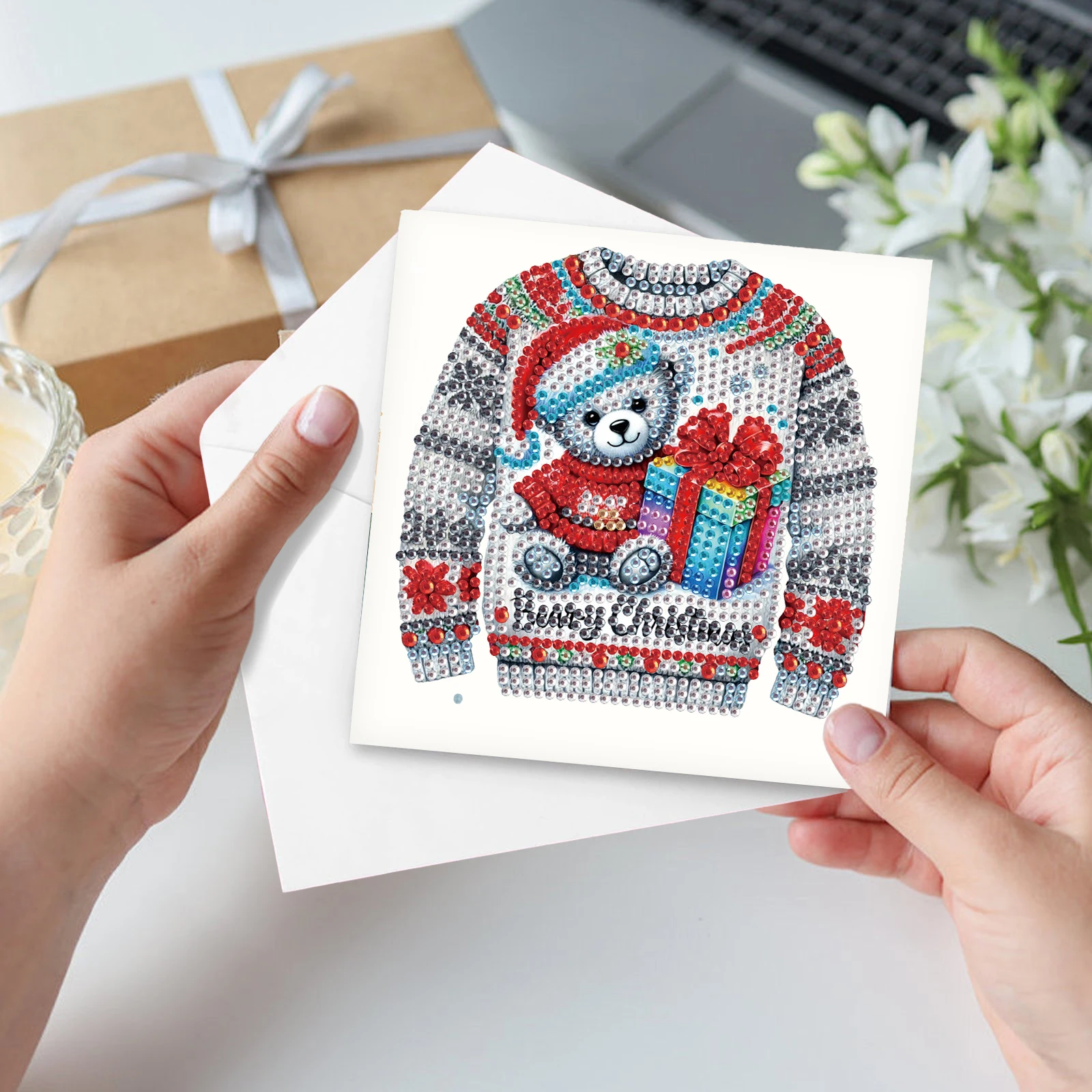 6PcsDiamond Art Painting Greeting Cards Kit,DIY Christmas sweater Handmade Festival Greeting Diamond Birthday Creative Card Gift - view 6