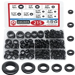 Kit assortimento passacavo in gomma da 215 pezzi, guarnizione anello occhiello 9 dimensioni 3/16 