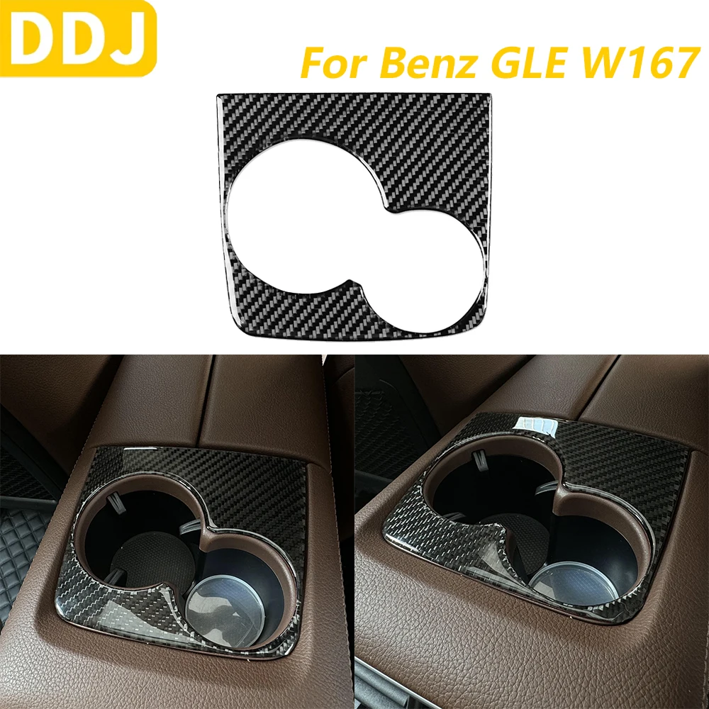 

For Mercedes-Benz W167 GLE 300 350 400 450 2019-2024 Carbon Fiber Car Accessories Rear Water Cup Holder Panel Cover Trim Sticker