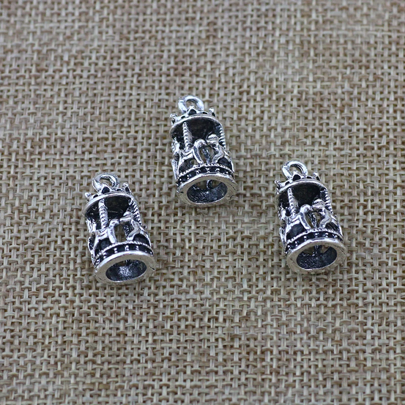 8pcs/Lot 15x22mm Antique Silver Color 3D Carousel Charms Pendant For Jewelry Making DIY Jewelry Findings