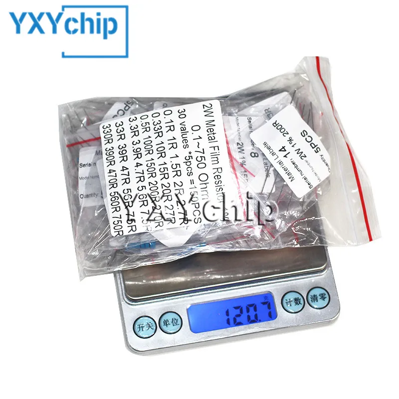 

150-300PCS Metal Film Resistor Set 1/4W 1/2W 1W 2W 3W Resistance Pack Assortment Kit, 0.1R~750R 1K~820K ohm Resistors diy kit