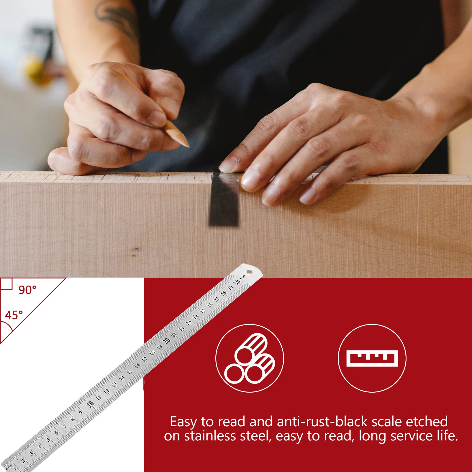 3 قطعة مساطر من الفولاذ المقاوم للصدأ مساطر معدنية مزدوجة الجانب لمكتب المدرسة الهندسية رسم 20 سنتيمتر 30 سنتيمتر 40 سنتيمتر #5