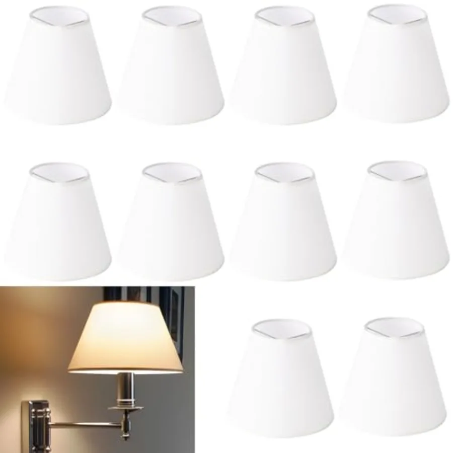 

10 Pcs Small Chandelier Lamp Shades Clip-on White Fabric Lamp Shades Elegant Lighting Covers for Decor 3.15"x5.91"x5.12"