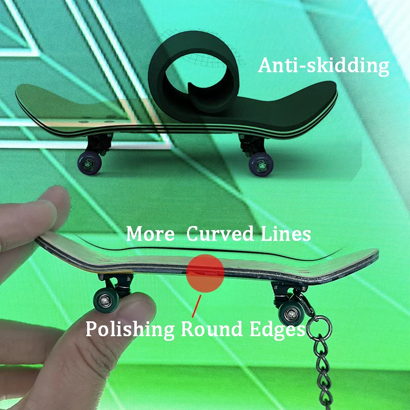 

DIY Wooden Finger Skateboards with keychain Stunt Professional Skateboard with Metal Bracket Bearing Wheels Tabletop Toys Gifts