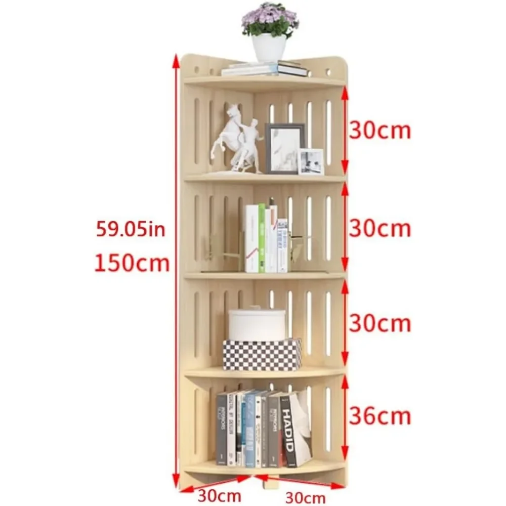 ชั้นวางหนังสือเข้ามุมไม้ชั้นวางหนังสือเข้ามุมสูง 5 ชั้นสําหรับห้องนั่งเล่นห้องนอนห้องครัวและสํานักงาน