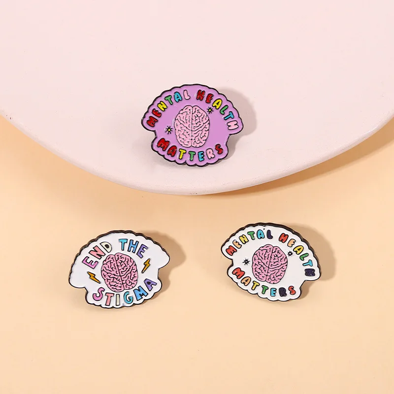 Mental Health Enamel Pins Custom Wholesale Brain Brooches Lapel Badges Quotes End The Stigma Jewelry Gifts Dropshipping