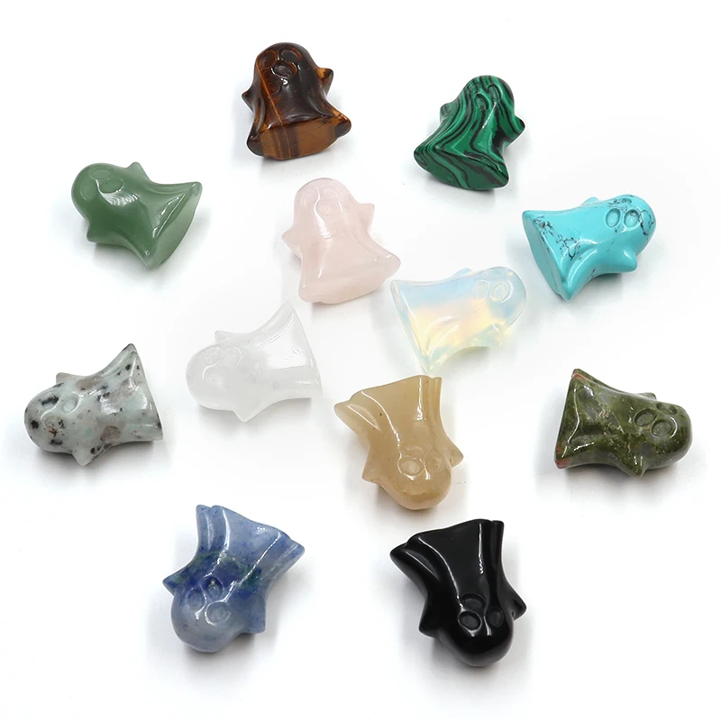 3/6/12pcs Ghost Natural Quartz Crystal Carving 1Inch Healing Stone Halloween Decor Gemstone Craft Gift Wholesale Supplies
