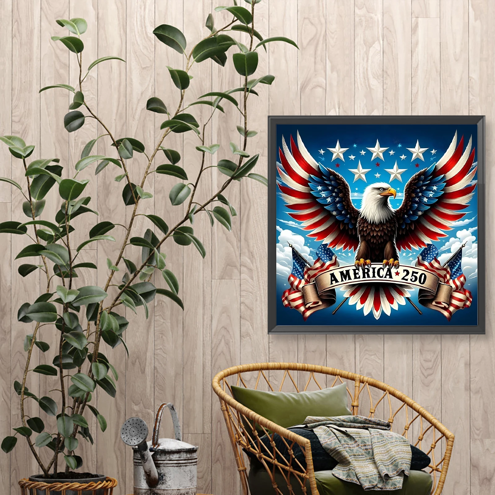 Independence Day Eagle Full DIY 5D Round Drill Gem Art Diamond Painting Kits for Adults Beginner Home Wall Decor 40*40cm
