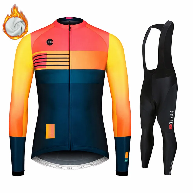 Gobikful-Winter Bicycle Set for Men, Bike Cycling Team, Long Sleeve Thermal Fleece Sportswear, Racing Jersey Suit, 2022