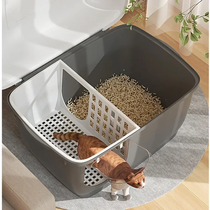 

Long Corridor-style Cat Litter Box Odor Blocking Deodorizing Cat Toilet Dry Wet Separation Litter Tray Large-space Cat Waste Bin