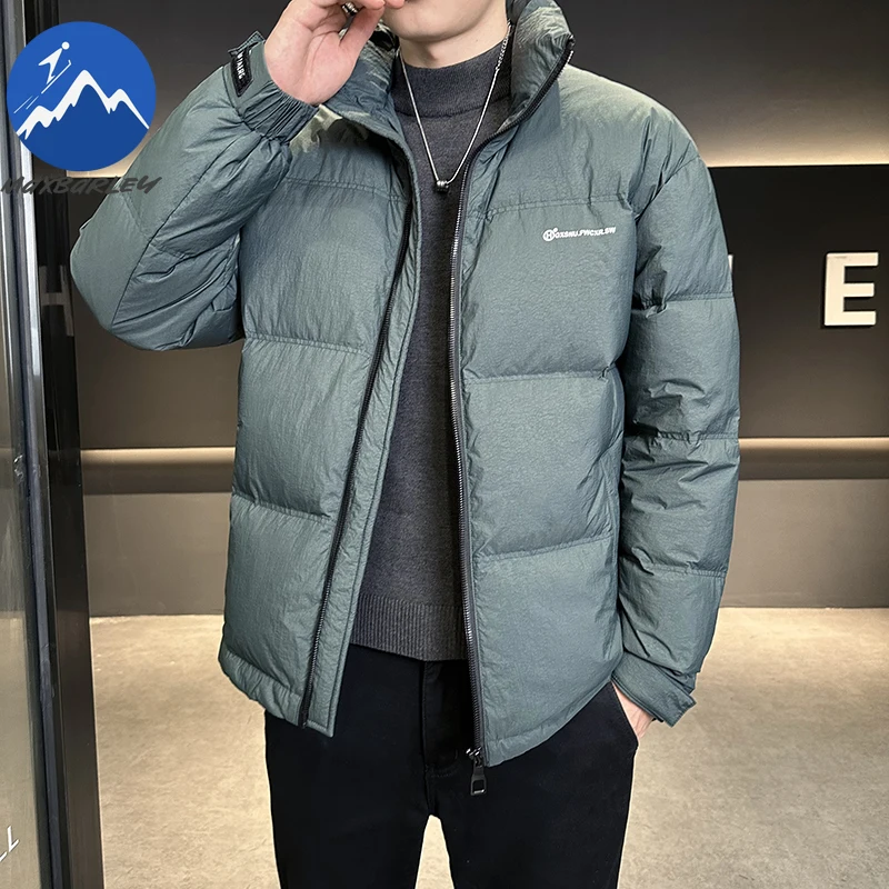 Maxbarley Men Down Jacket Fashion Stand Collar Commute Office Thickened Parka Classic Solid Color Comfortable Lightweight Coat