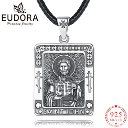 Eudora 925 Sterling Silver Saint John Necklaces Vintage Cross Amulet Religious Pendant Men Women Personality Jewelry Party Gift