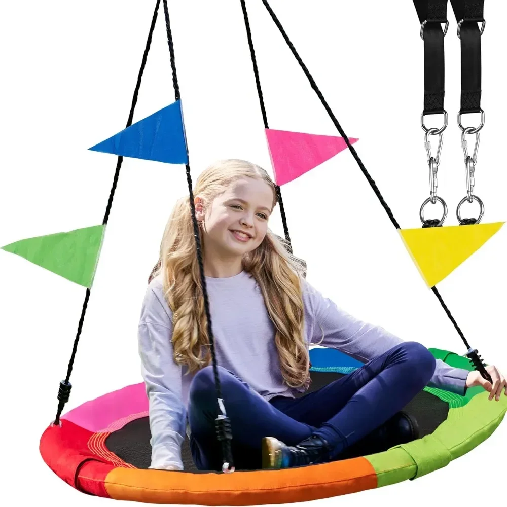 

40 Inch Saucer Swing for Kids Outdoor – Round Disc Swing with 900Lb Weight Capacity,900D Oxford Waterproof Fabric Hanging Straps