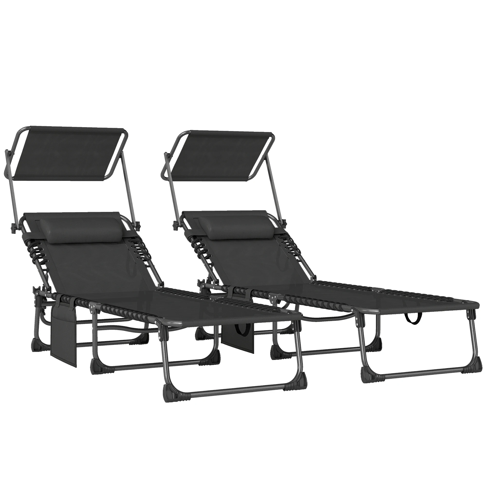 Outsunny Set de 2 Tumbonas Plegables Reclinables con Parasol y Bolsillo Lateral
