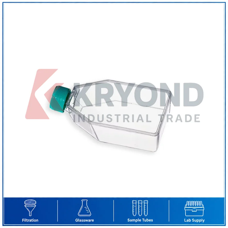 225ml Tissue Culture Flask Canted Neck 75cm² Cell Container Surface Treated 5pcs Pack Clear Body Design Plastic Structure Frame