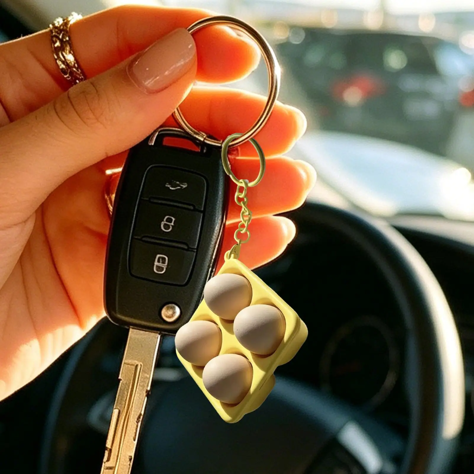 3D Printed Foods Clicker Keychain Simulation Cheeseburger Egg Clicker Pendant Decompress Keyring Bag Hanging Stress Relief Toy