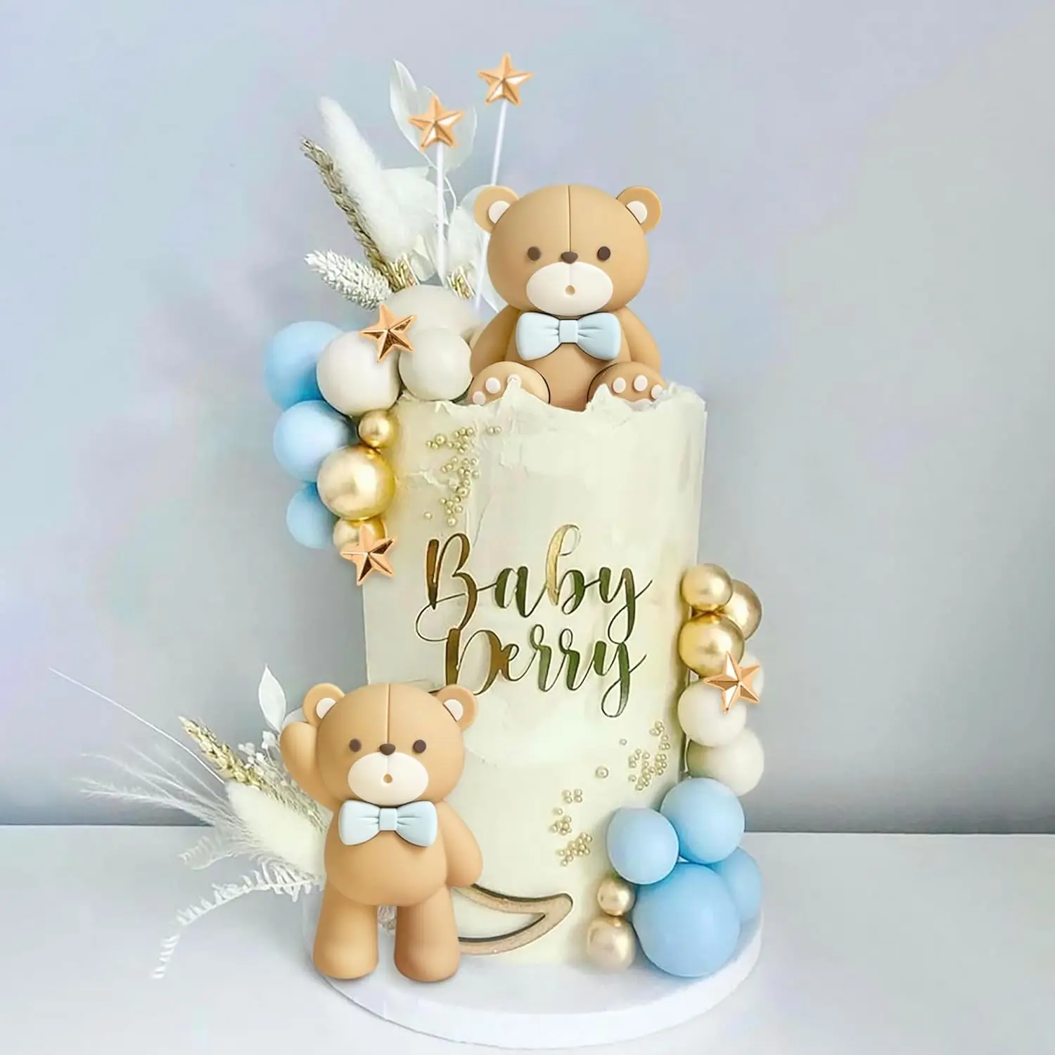 Beige Brauner Bär Kuchendekoration Beige Braune Kugeln Kuchenaufsatz Boho Bären Kuchenaufsatz Baby Shower Geburtstagstorten-Deko – Detail 7