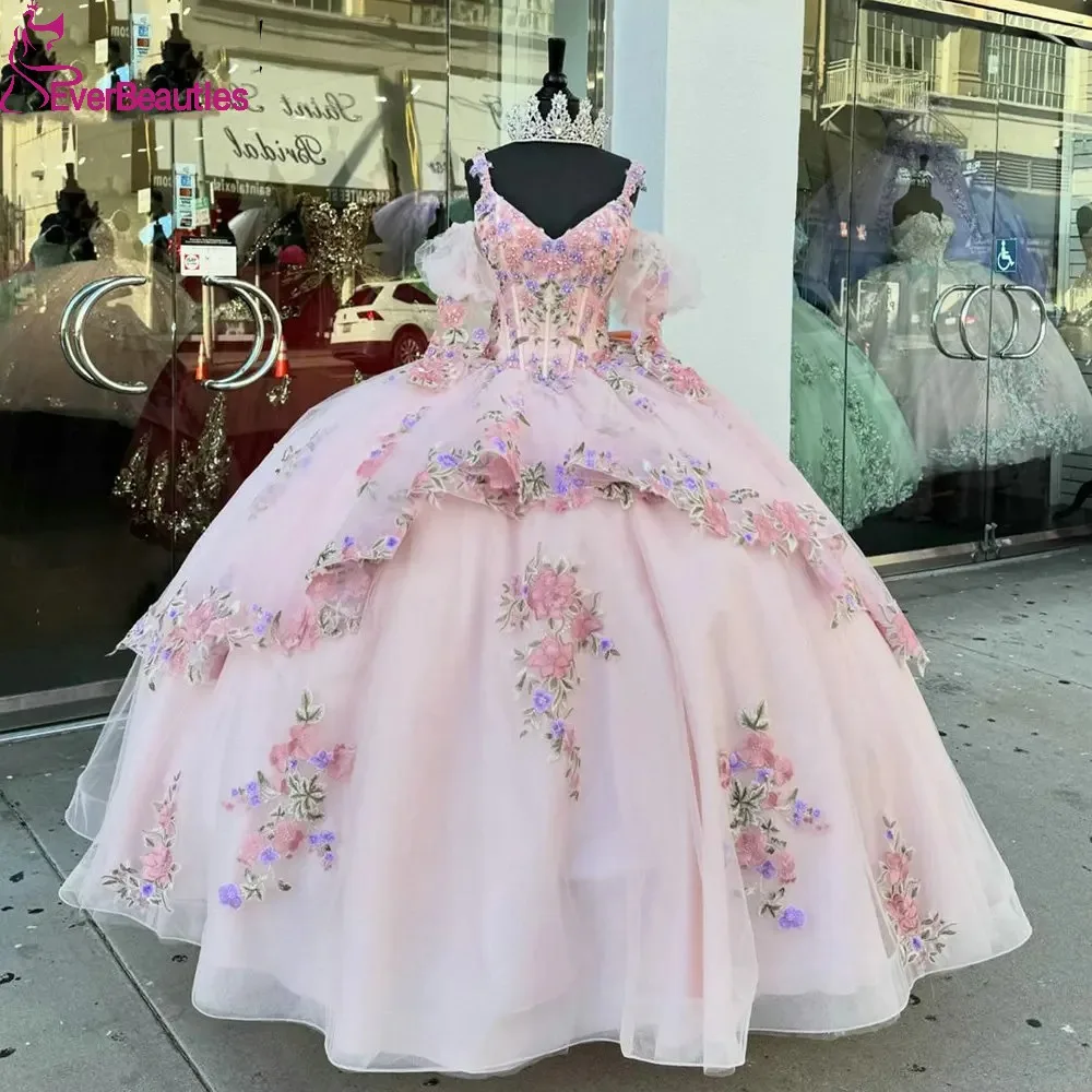 

Off Shoulder Long Sleeve Quinceanera Dress Tulle Applique Prom Party Dress Sweet 15 Dresses for Girls Vestidos De 15 Quinceañera