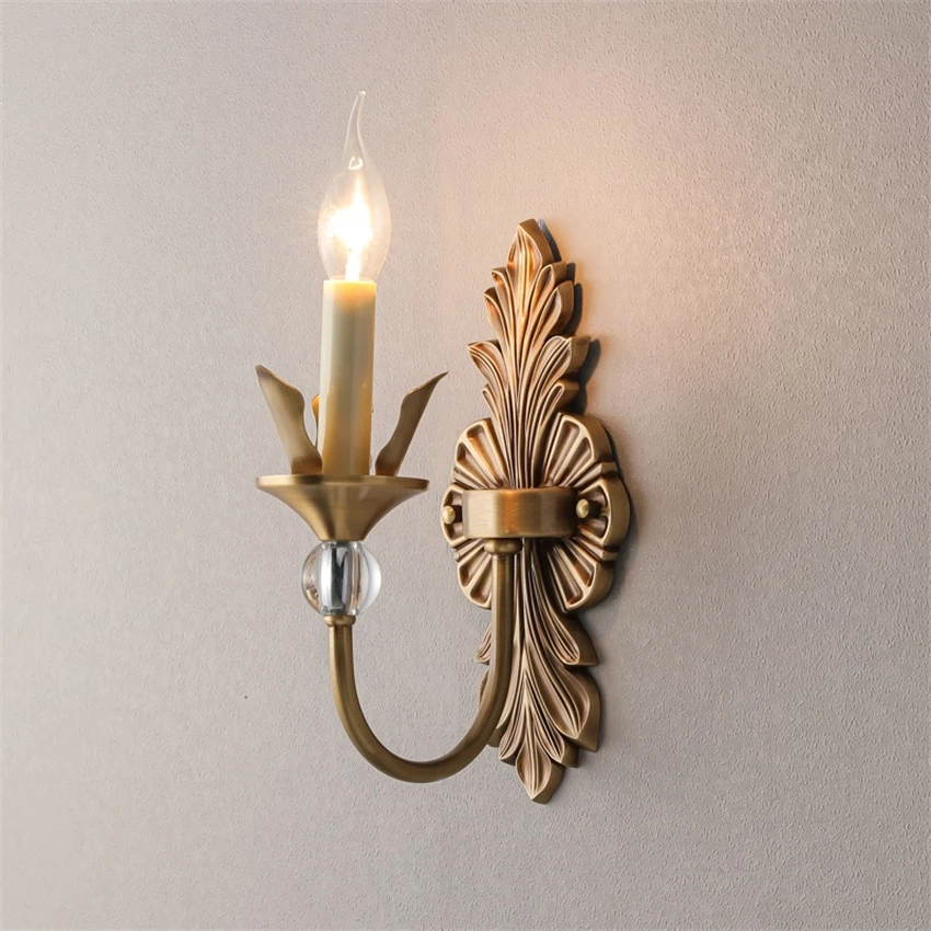 All copper American candlestick crystal wall lamps bedroom reading lamp retro living room wall sconces lights French lighting