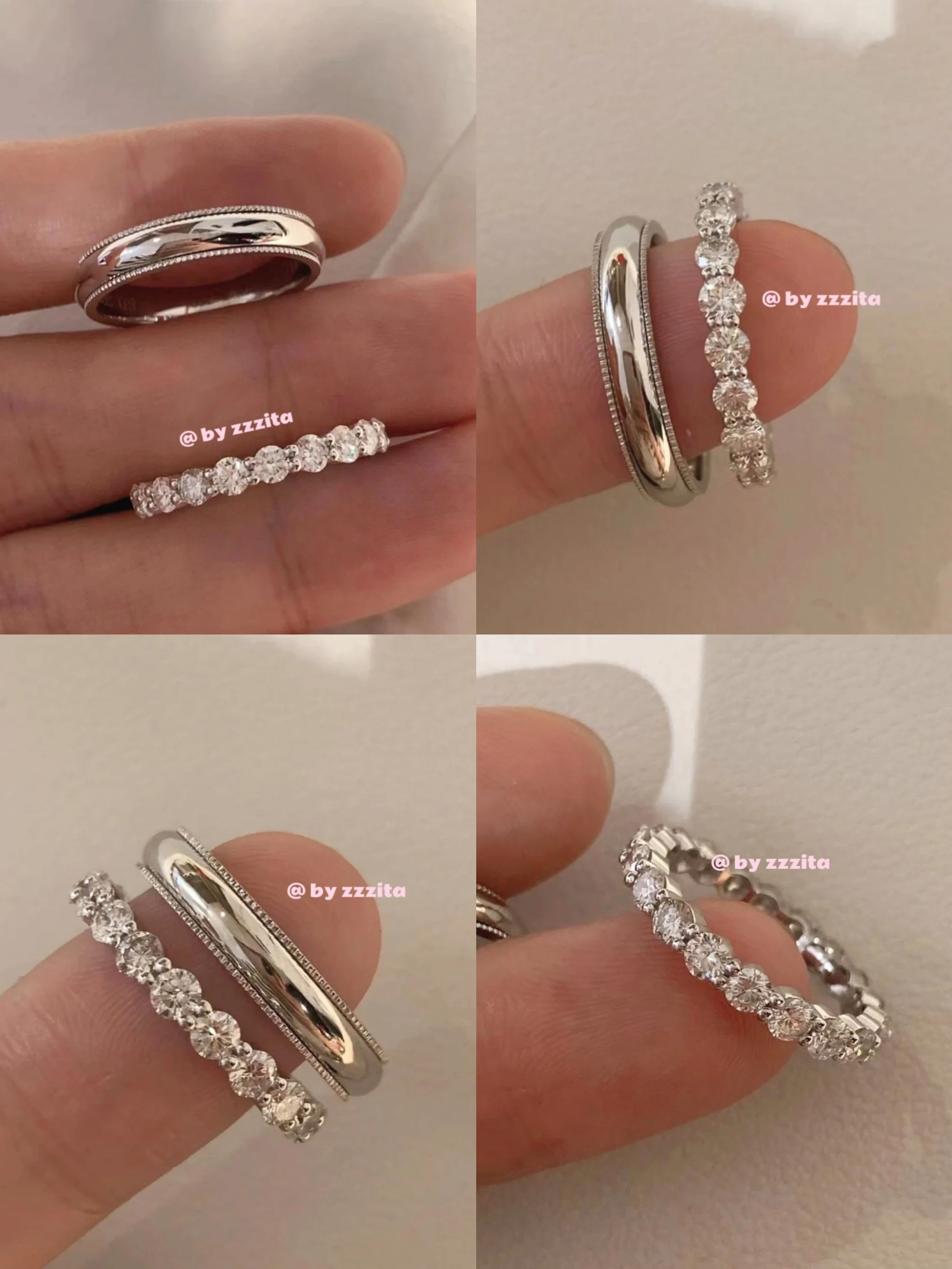 S925 Sterling Silver Simple Versatile Romantic Couple Marriage Proposal Ring Stacked Wearing Full Circle Diamond Men Diamond
