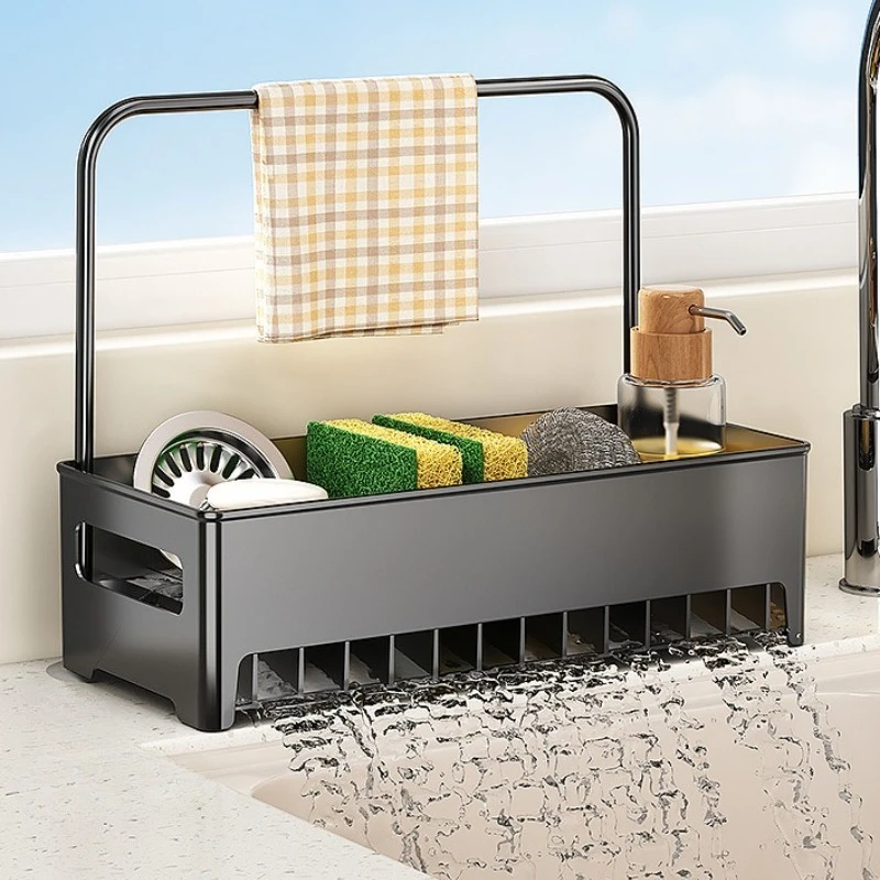 Space-Efficient Kitchen Sink Caddy: Multi-Use Drain Rack & Detachable Holder for Dish Sponges, Cloths, Brushes | Easy to Clean