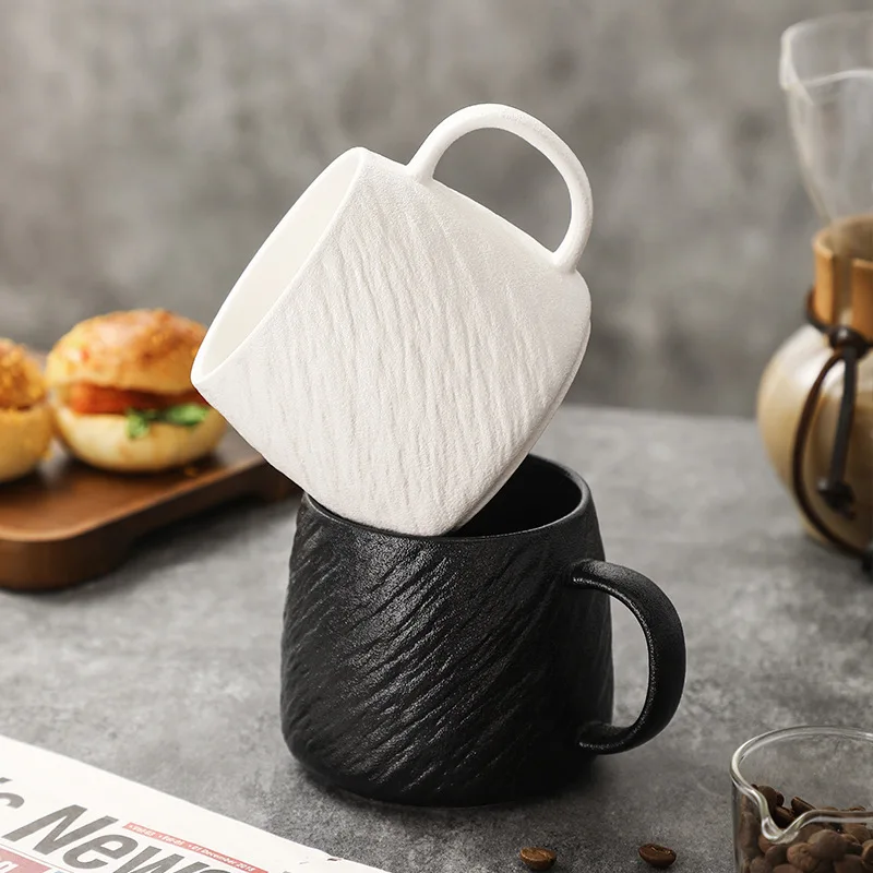 Large Capacity Ceramic Coffee Cup European Style Office Tea Drinking Cup Couple Home Use Stone Texture Mark Cup Easy to Fade