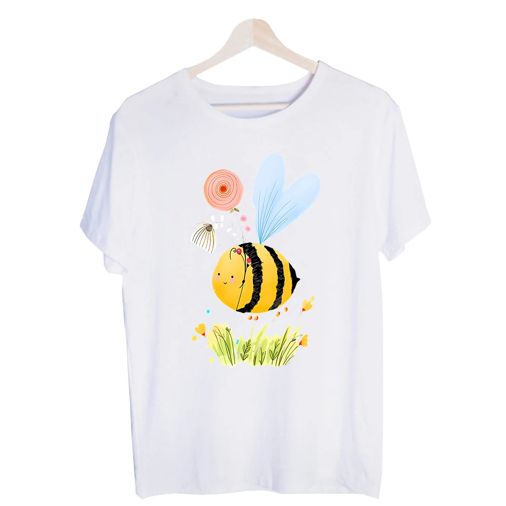 Women's Cute Bee Graphic Tee, Short Sleeve Crew Neck T-Shirt for Spring Casual and Daily Wear