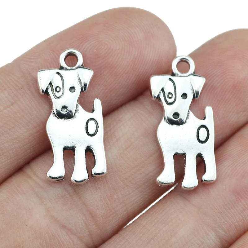 10piece/lot 10*23mm Antique Silver Color Dog Pendant Charms Cute Dog Charms For Jewelry Making DIY Craft