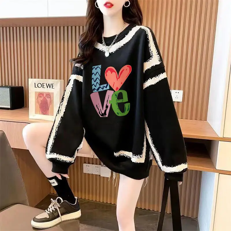 Hot 2026 Autumnwinter Newwomen Loose Line Thin Internet Red Fashion Heavy Industry Color Graffiti Medium To Long Beautifultops