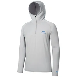 Bassdash męskie UPF 50 + 1/4 Zip Fishing koszula z kapturem szybkie suche osiągi z długim rękawem ochrona przeciwsłoneczna FS24M