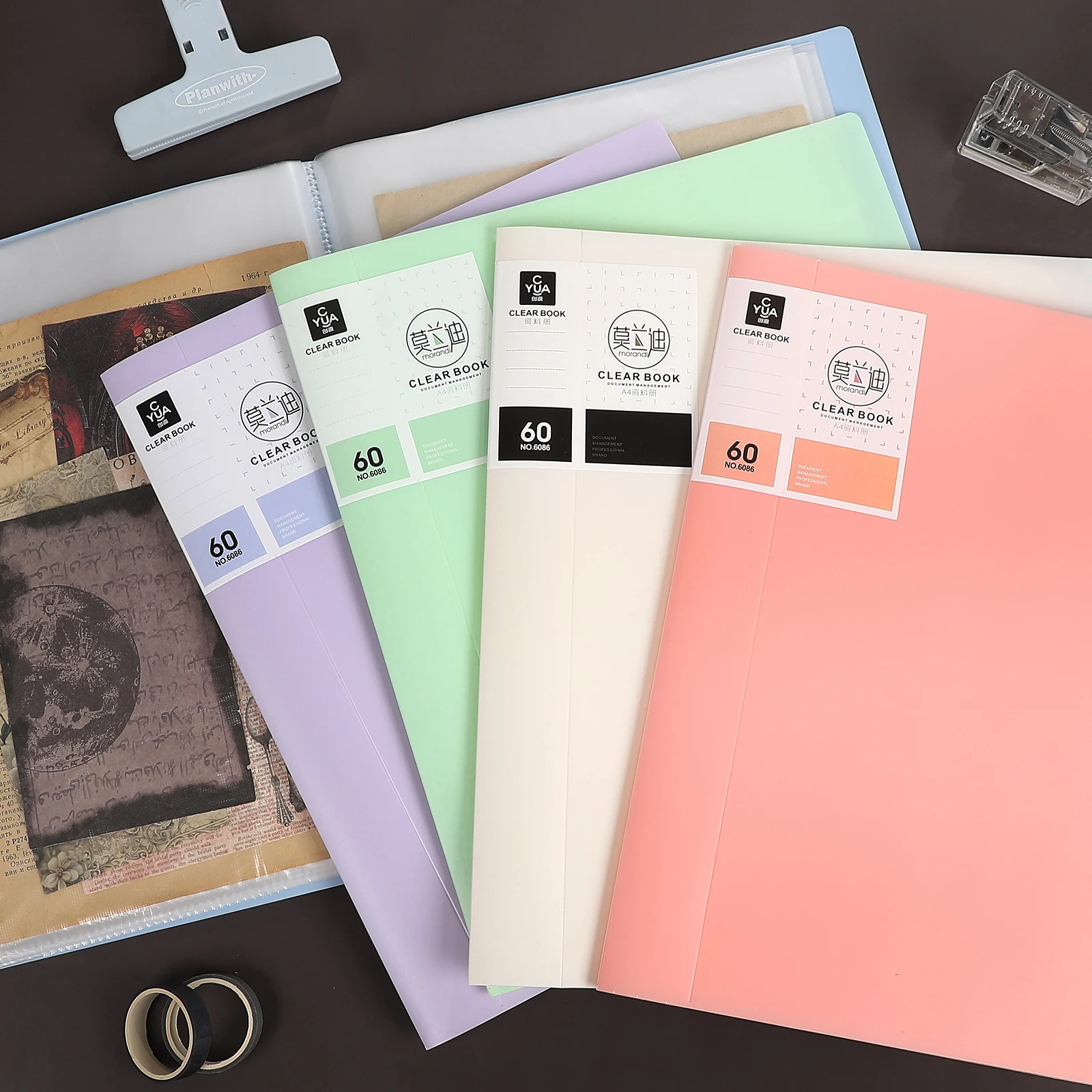 Morandi Color A4 Transparent Inner Page Information Storage Book Creative DIY Journal Student Supplies Stationery
