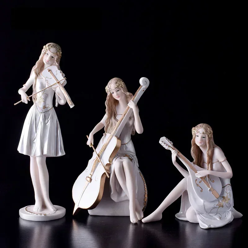 

European Resin Statues Music Girls Characters Birthday Gifts Home Livingroom Table Figurines Cafe Accessories Decoration Crafts