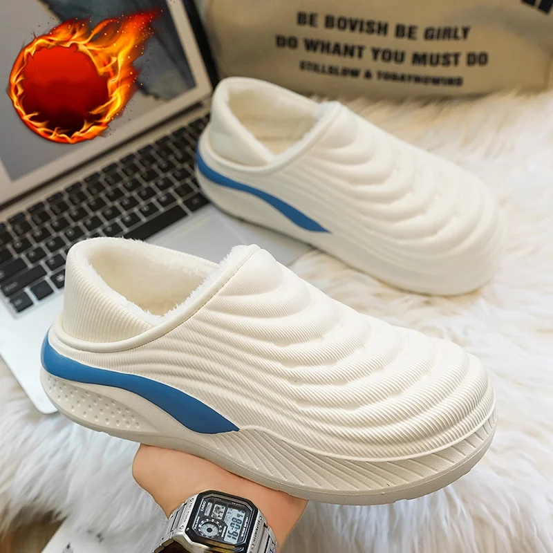 

Мужские и женские осенние и зимние утолщенные теплые хлопковые туфли на флисовой подкладке с закрытым каблуком для внутреннего и наружного использования, водонепроницаемые, нескользящие тапочки с закрытым носком на толстой подошве