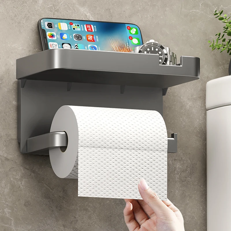 Bathroom Tissue Holder, No Drilling, Wall-Mounted Tissue Dispenser, Facial Tissue Storage Shelf, Toilet Paper Holder