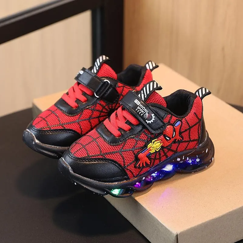 Disney cartoon boys Spider-Man cute Casual shoes con led light soft sports shoes for kids gift taglia EU 21-35