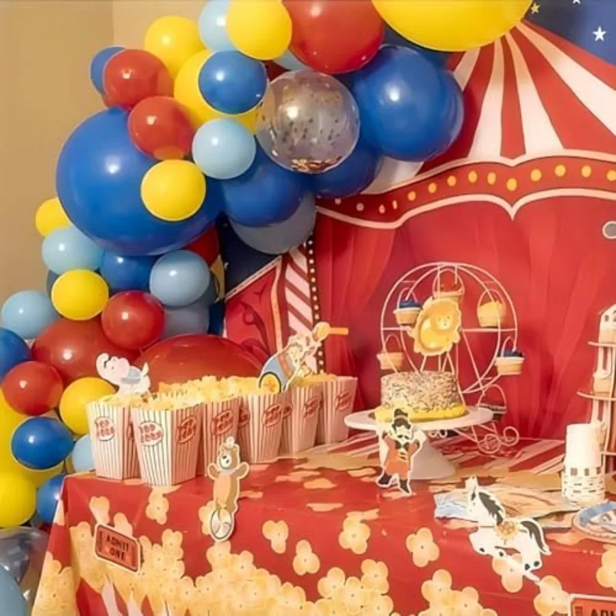 60pcs Carnival Circus Balloon 12 Inches Red Yellow and Blue Balloons with Rainbow Confetti Balloons for Birthday Party Carnival