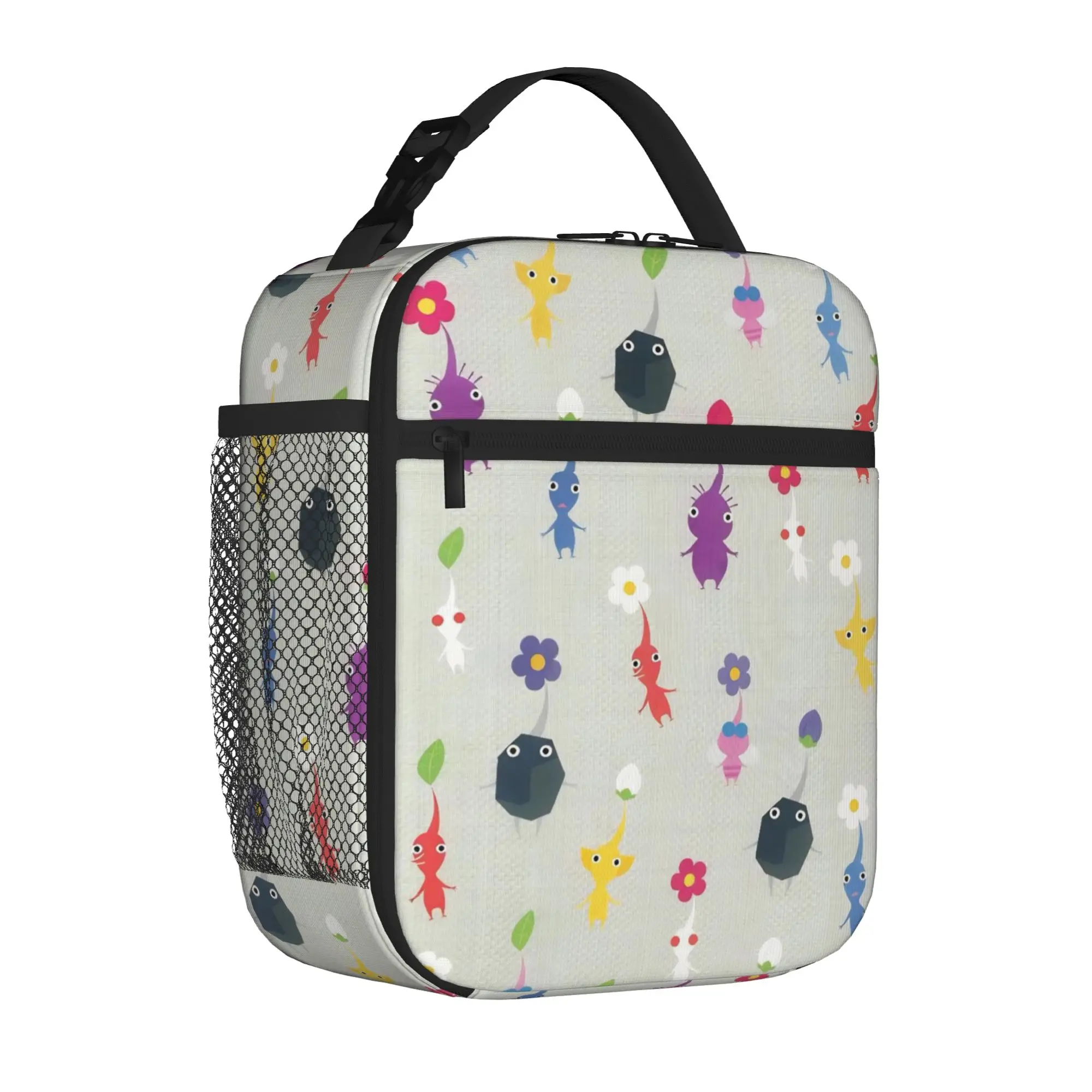 Pikmins Family Cute Fun Insulated Lunch Tote Bag for School Game Anime Reusable Cooler Thermal Washable Food Bag
