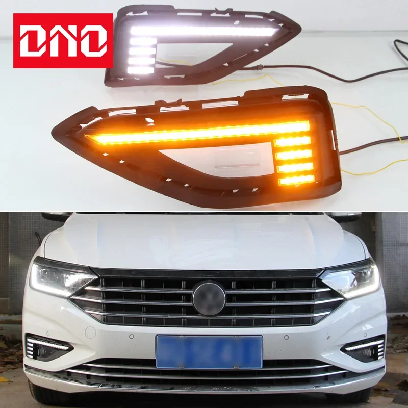 

Car LED Daytime Running Headlamps For Volkswagen VW Jetta Sagitar 2019 2020 Daylights Yellow Turn Signal DRL Car Foglamps