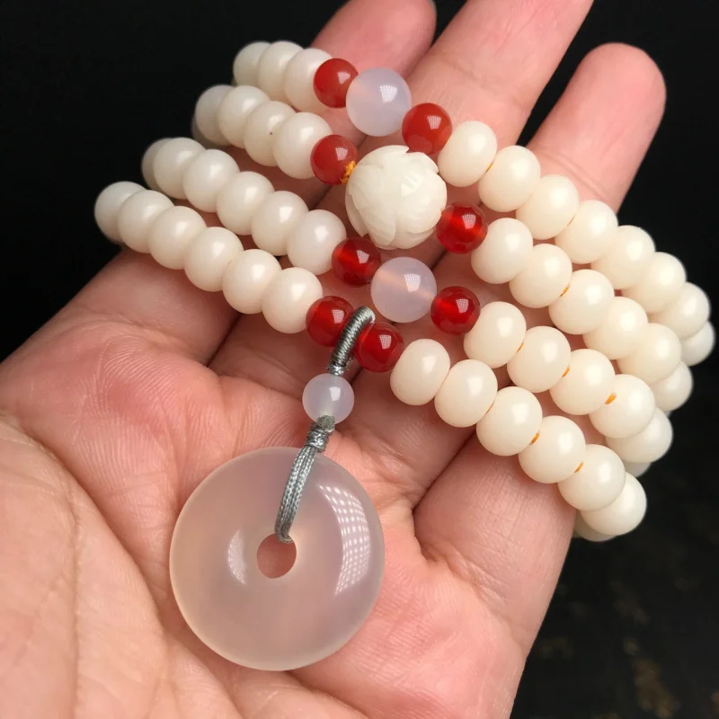 

Hengxin Art Original Style White Corypha Umbraculifea108with Agate Chalcedony Safety Decoration Lucky Bag Bracelet Necklace