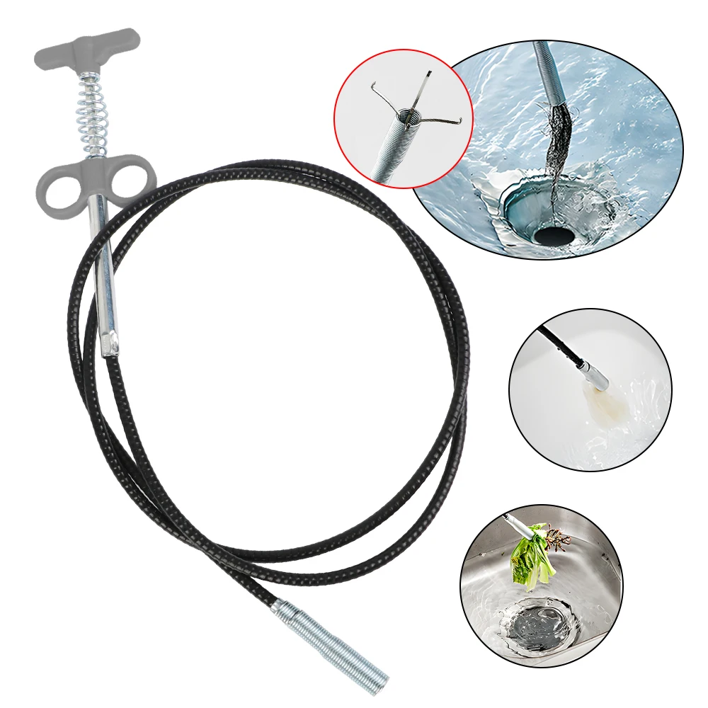 Sewer Pipe Unblocker Kitchen Sink Dredging Tool Bathroom Hair Cleaner Blockage Hook Clog Plug Hole 60/90/160cm Shower Pipeline