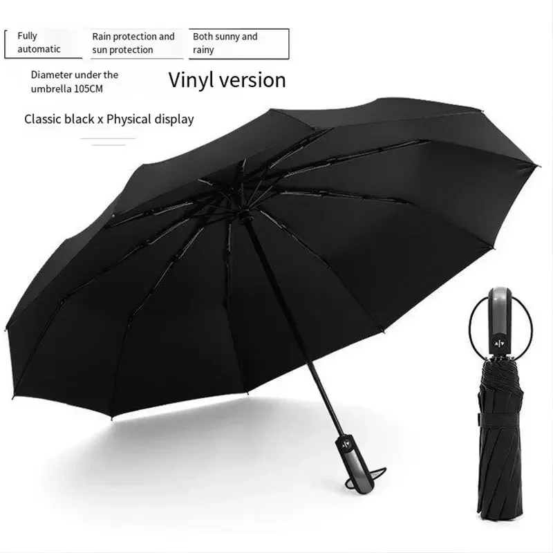 Automatic Folding Vinyl Umbrella, Ten-Bone Umbrella Is Strong, Windproof and Rainproof, Large Umbrella for Business Use