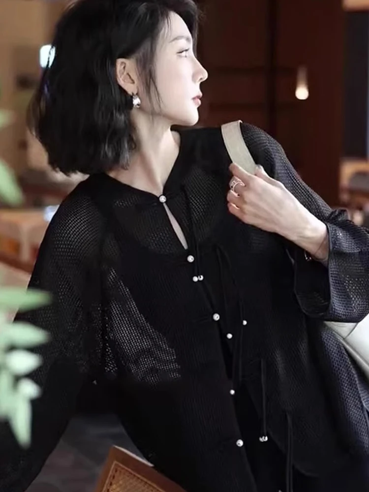 

New Chinese Sle Retro Button Sunade Cover up Casual Comfortable Slimming Air Conditioned irt Versatile Summer Top