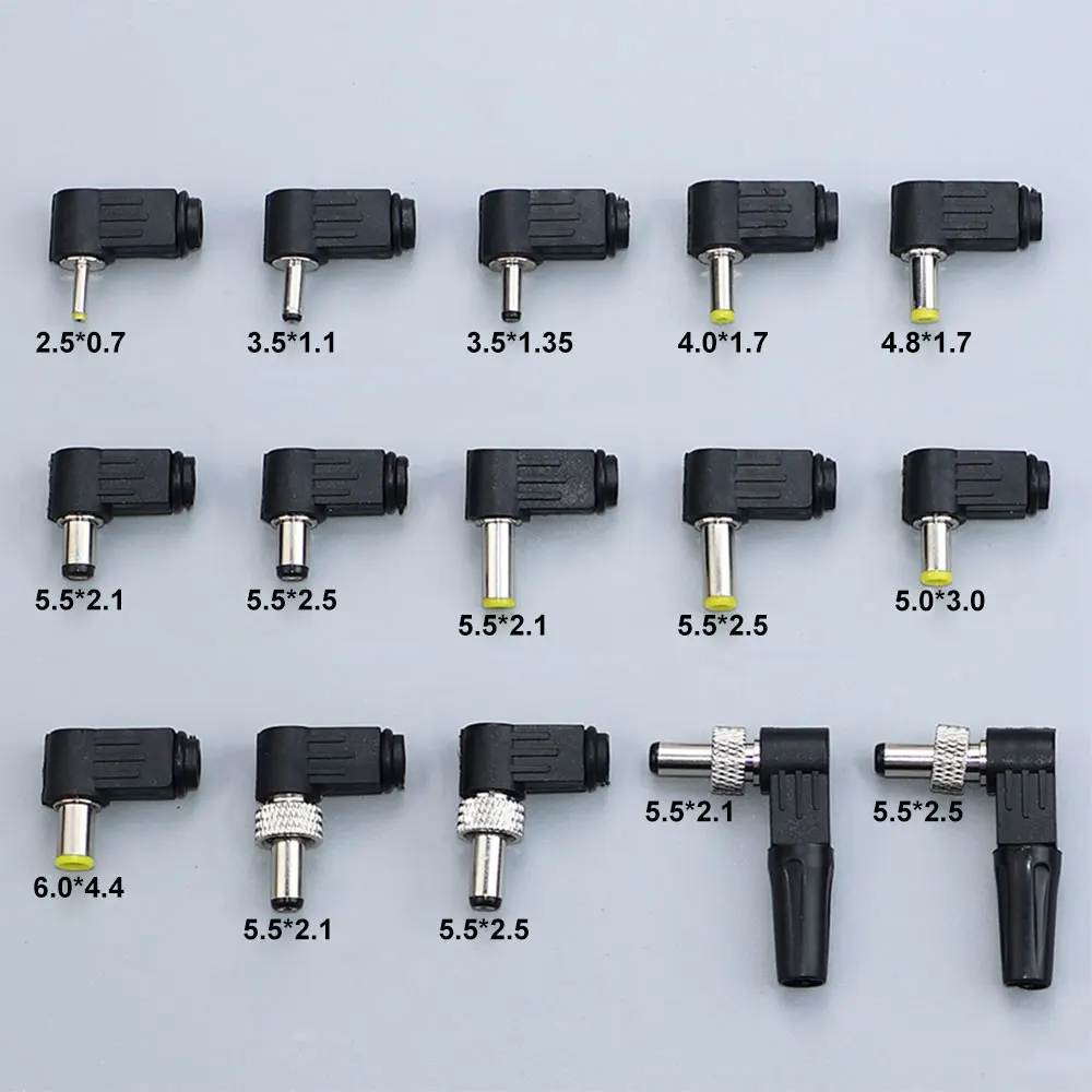 DC Power Male Plug Jack Adapter Welding Connector 90 Degree 2.5x0.7 3.5x1.35 4.0x1.7 4.8x1.7 5.0x3.0 6.0x4.4 5.5x2.1 5.5x2.5 MM