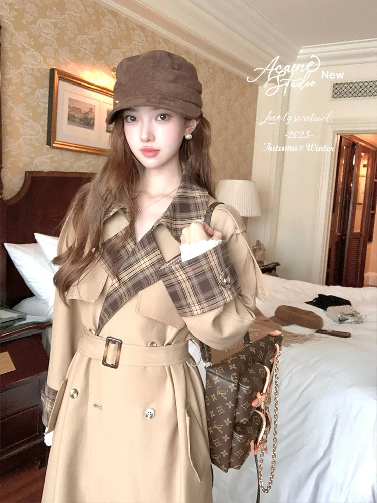 

Acaine Madrid Holiday Vintage Plaid College Sle Long Coat 97 2000 95 Model Women's Faion Autumn Winter Polyester Spandex