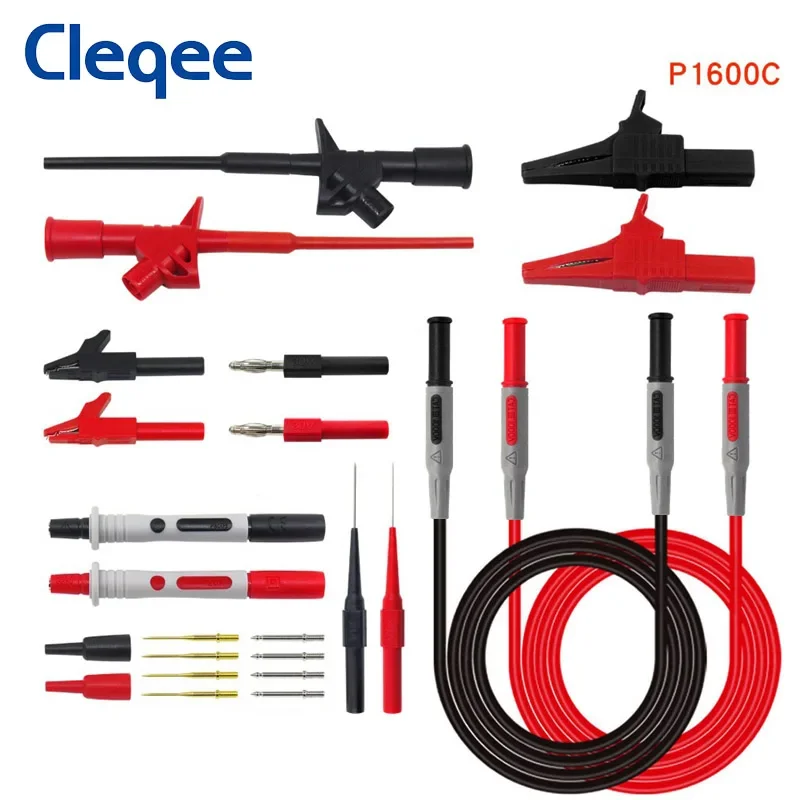 Cleqee P1600 series Multimeter Test Lead Kit 4mm Banana Plug-Test Cable Test Probe IC Hook Clips Automotive Repair Tool Set