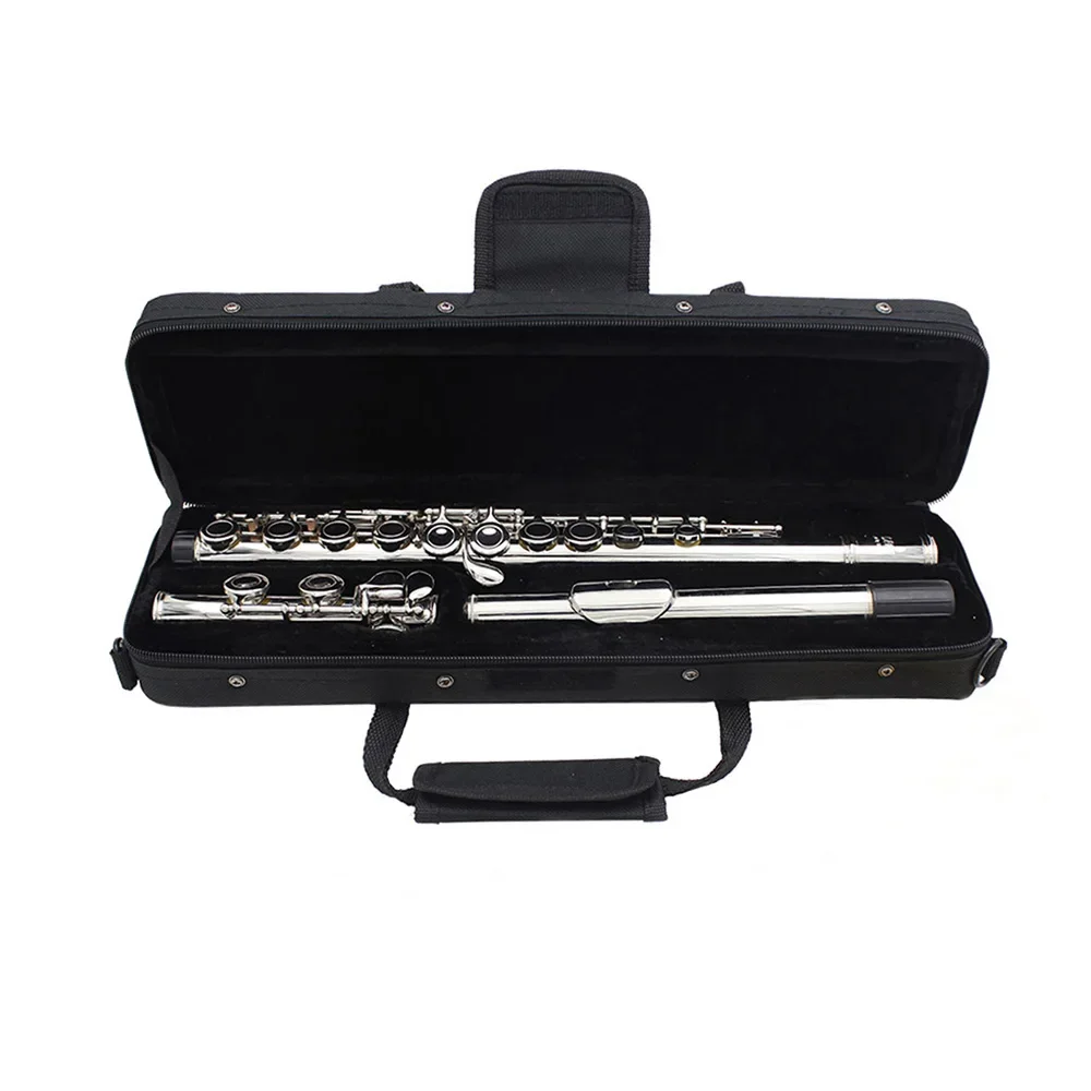 Silver Flute 16 Holes C Key Cupronickel Flute Western Concert Performance with Case Screwdriver Cleaning Cloth Parts