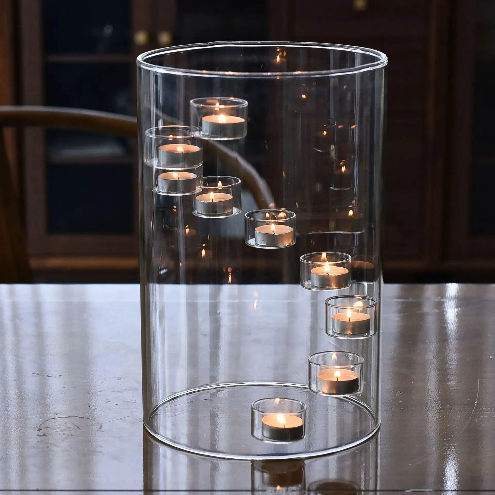 European-style Glass Candlestick Cylindrical Candlestick Candlelight Dinner Decorative Aesthetic Ornaments Wedding Decoration