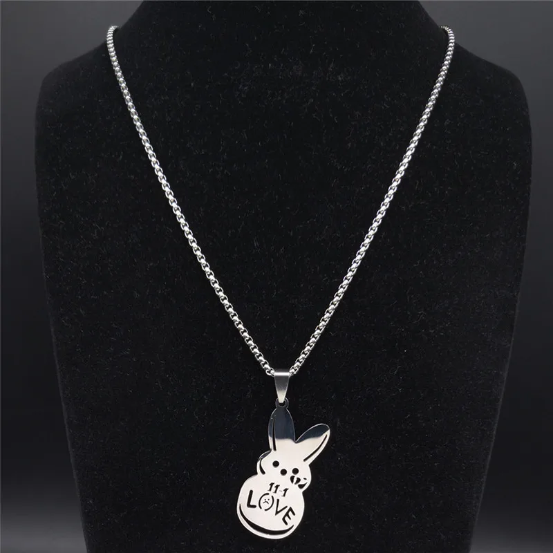 Pop Lil Peep Rabbit Sad for Love Couple Pendant Necklace for Women Men Stainless Steel Music R.I.P Chain Jewelry Collar Fans